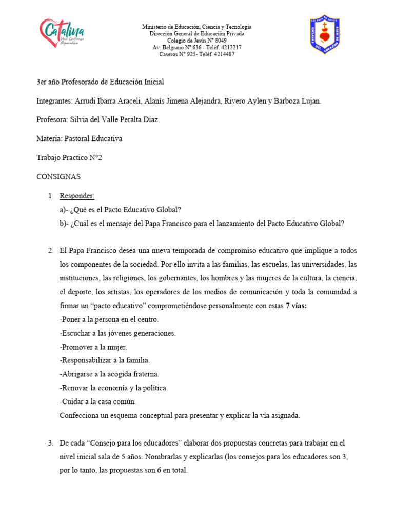 TP n2 Pastoral Educativa 1 | PDF | Maestros | Papa Francisco