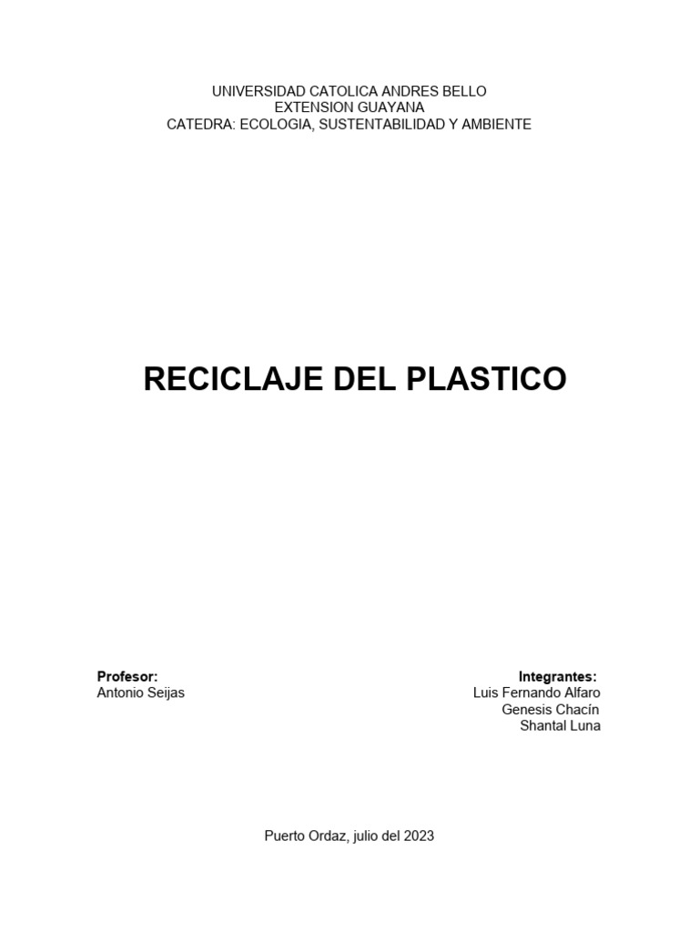 Reciclaje Del Plastico | PDF | El plastico | Residuos