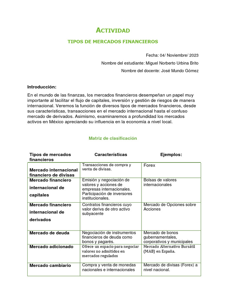 Tipos de Mercados Financieros en México | PDF | Mercado de divisas | Bolsa