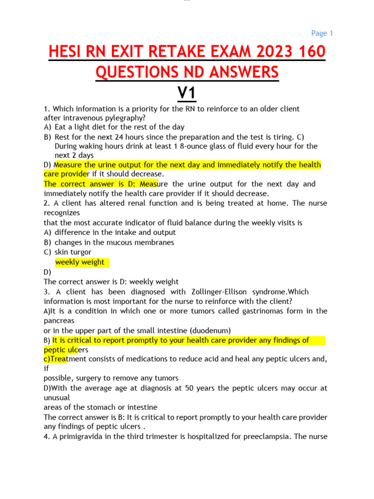 Hesi RN Exit v1 Hesi RN Exit v1 PDF Acupuncture Diseases And