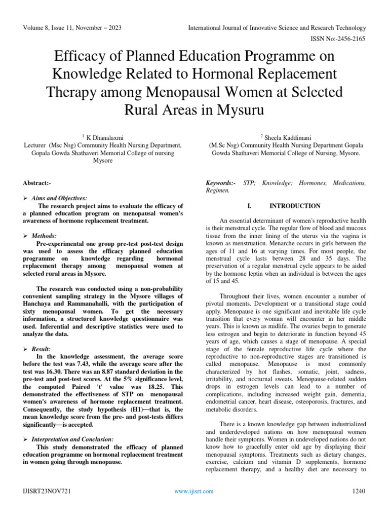 Efficacy Of Planned Education Programme On Knowledge Related To