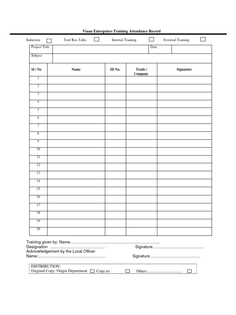 Training Attendance Register | PDF | Career & Growth | Business