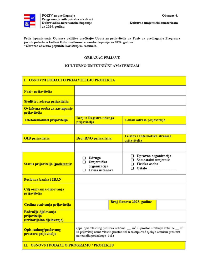 Obrazac 4. Kulturno Umjetnicki Amaterizam 2024 | PDF