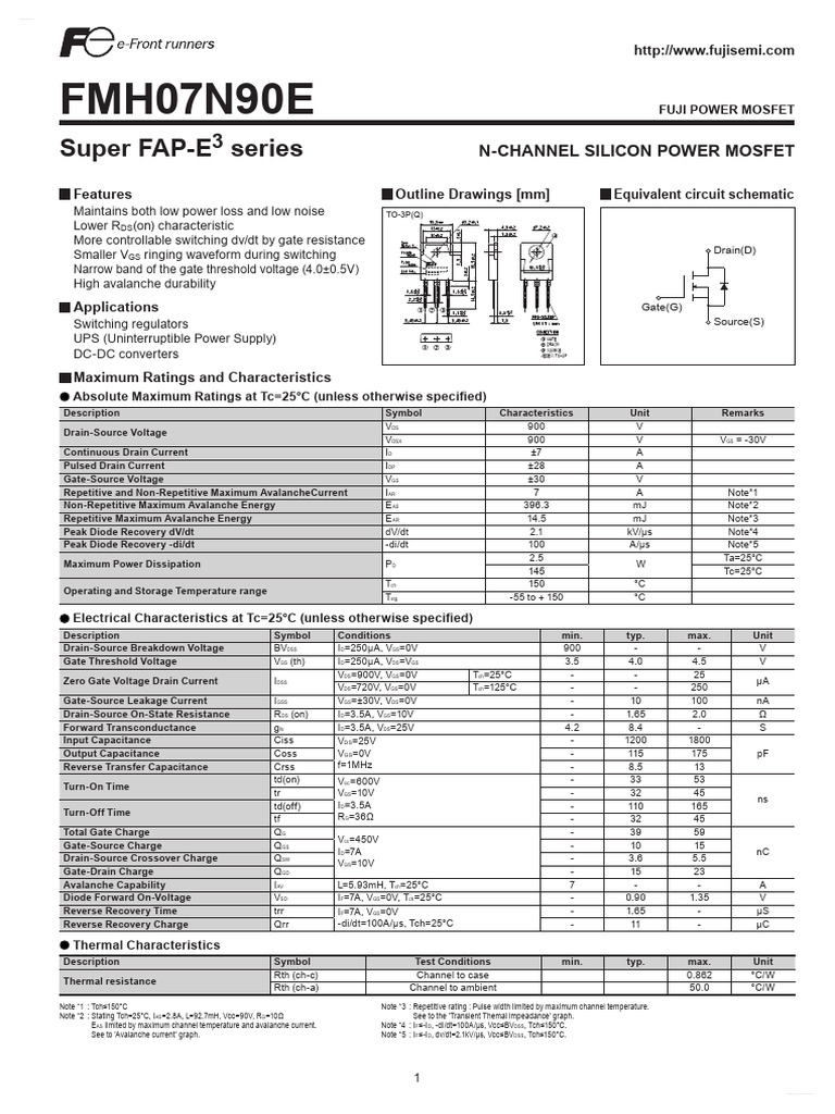 FMH07N90E FujiElectric | PDF | Field Effect Transistor | Mosfet