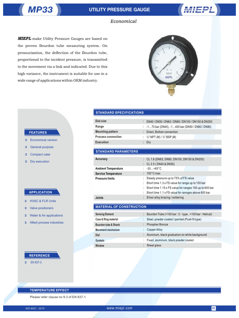 Utility Pressure Gauge Specifications | PDF | Pipe (Fluid Conveyance ...