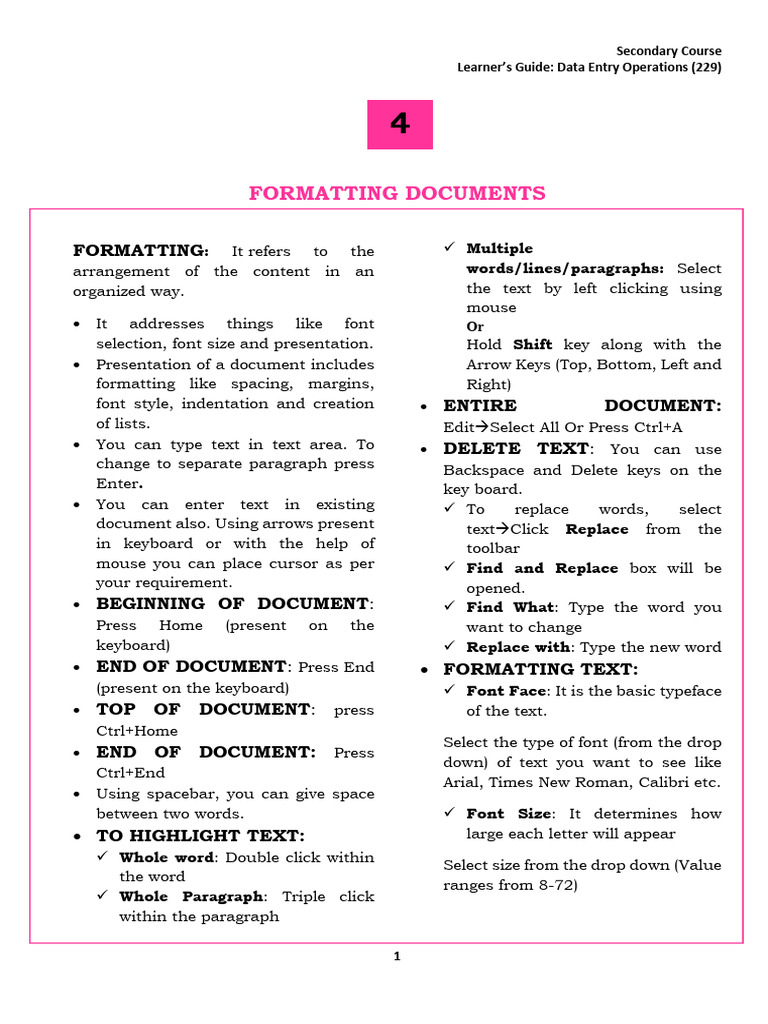 Lesson 4 Learners Guide PDF Computer Keyboard Paragraph