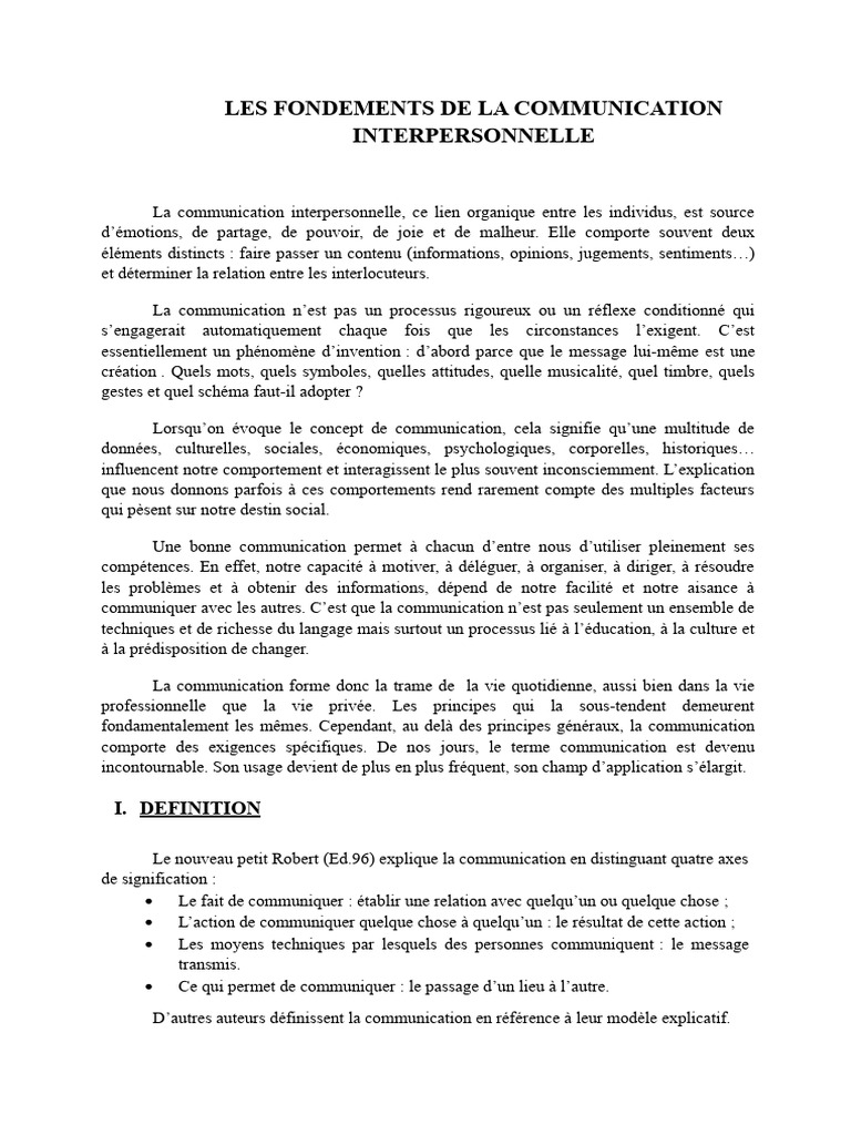 Fondements de la Communication Interpersonnelle | PDF | la communication