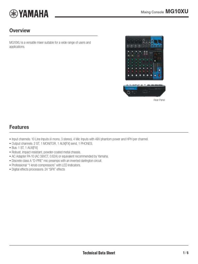 39.yamaha MG10XU Data Sheet PDF Microphone Sound Production
