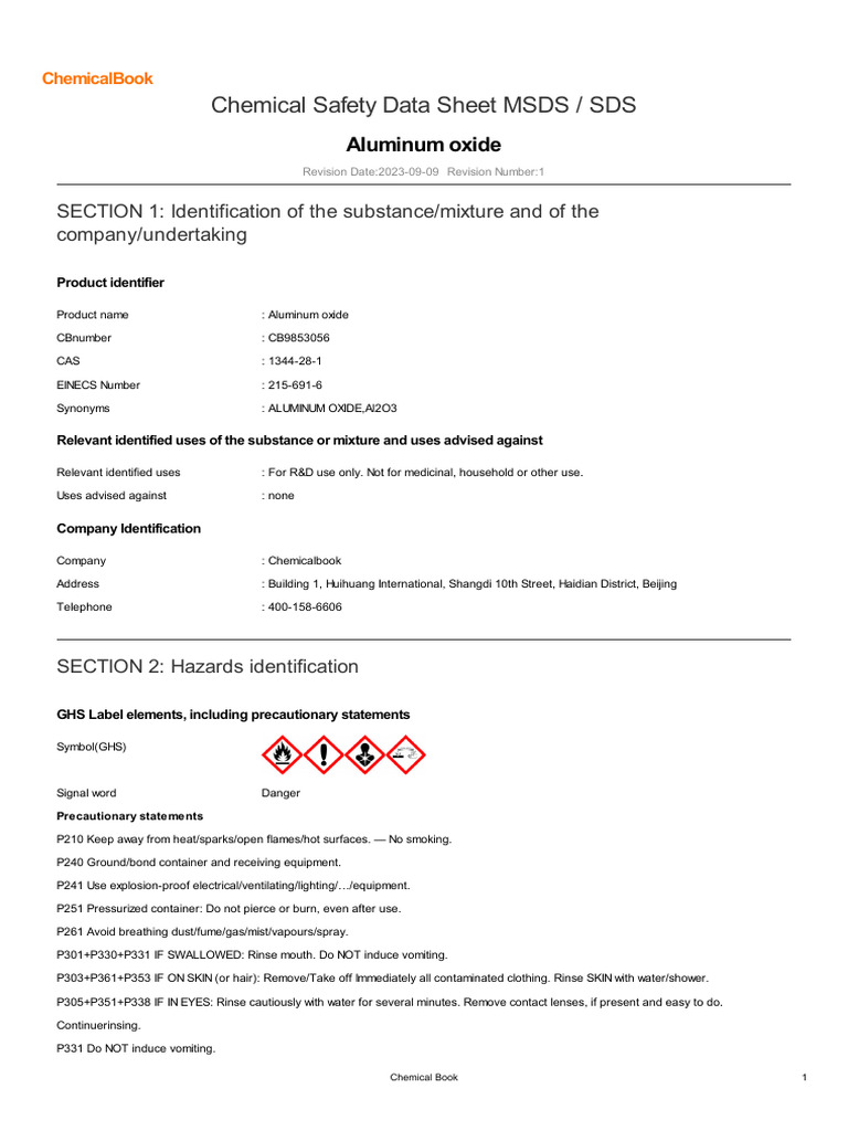 Aluminum Oxide PDF Dangerous Goods Toxicity
