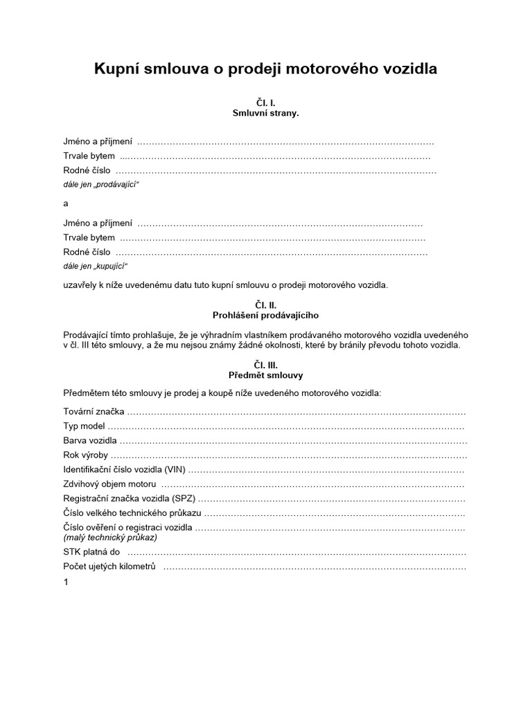 Kupni Smlouva Na Auto Vzor Ke Stazeni PDF