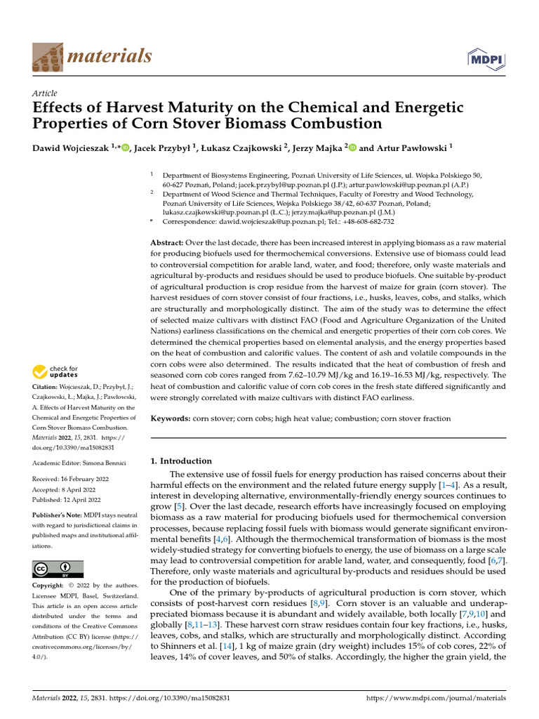 Effects of Harvest Maturity On The Chemical and en PDF Maize Chemistry