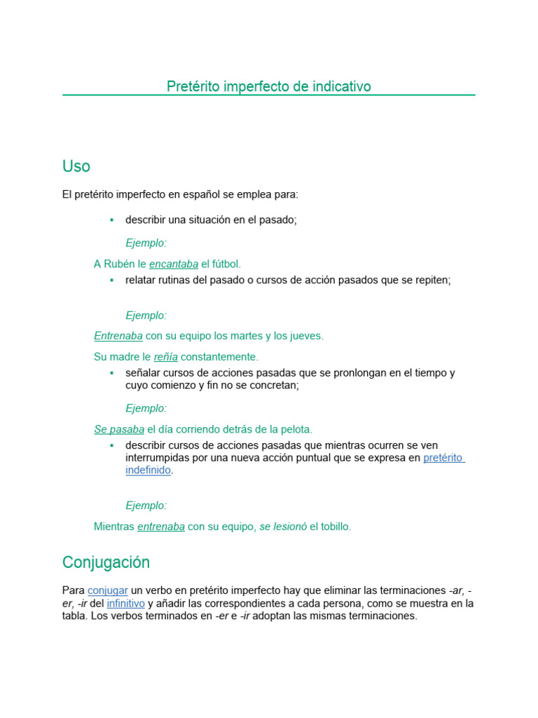 Uso y conjugación del pretérito imperfecto | PDF | Verbo | Lingüística