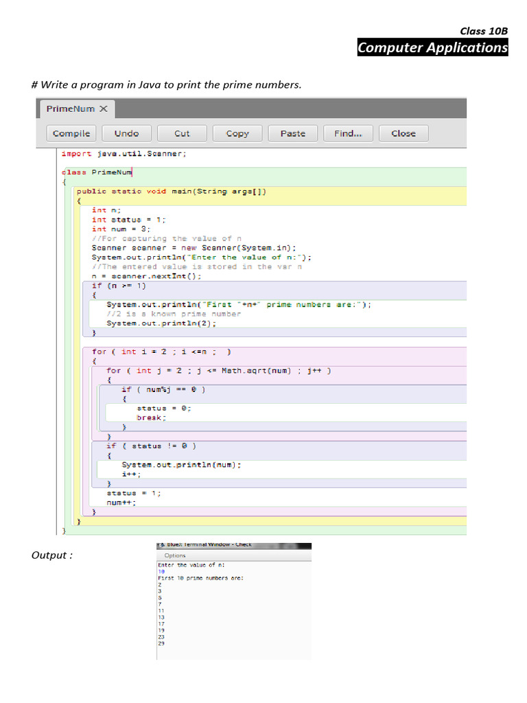 Computer Applications: # Write A Program in Java To Print The Prime ...