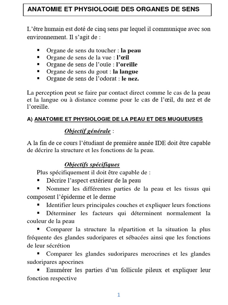 ANATOMIE ET PHYSIOLOGIE DES ORGANES DE SENS 2020 (Enregistré ...