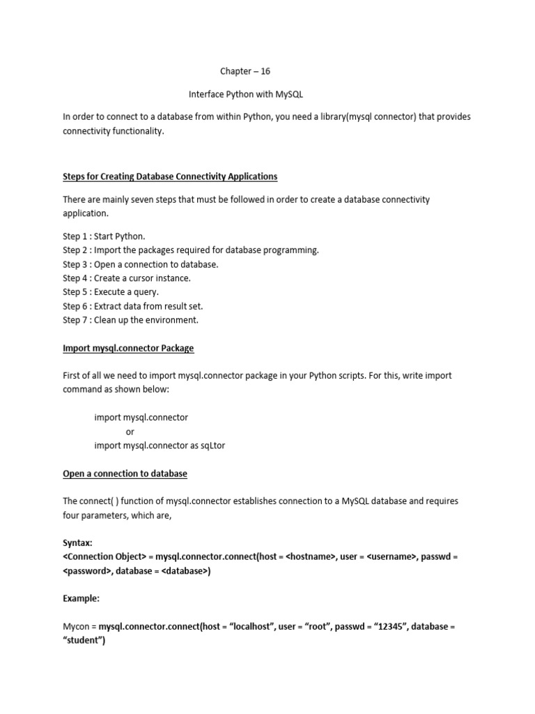 CH 16 Interface Python With Mysql | PDF | Databases | My Sql image.