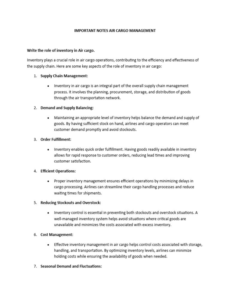 Important Notes Air Cargo Management Download Free PDF Cargo