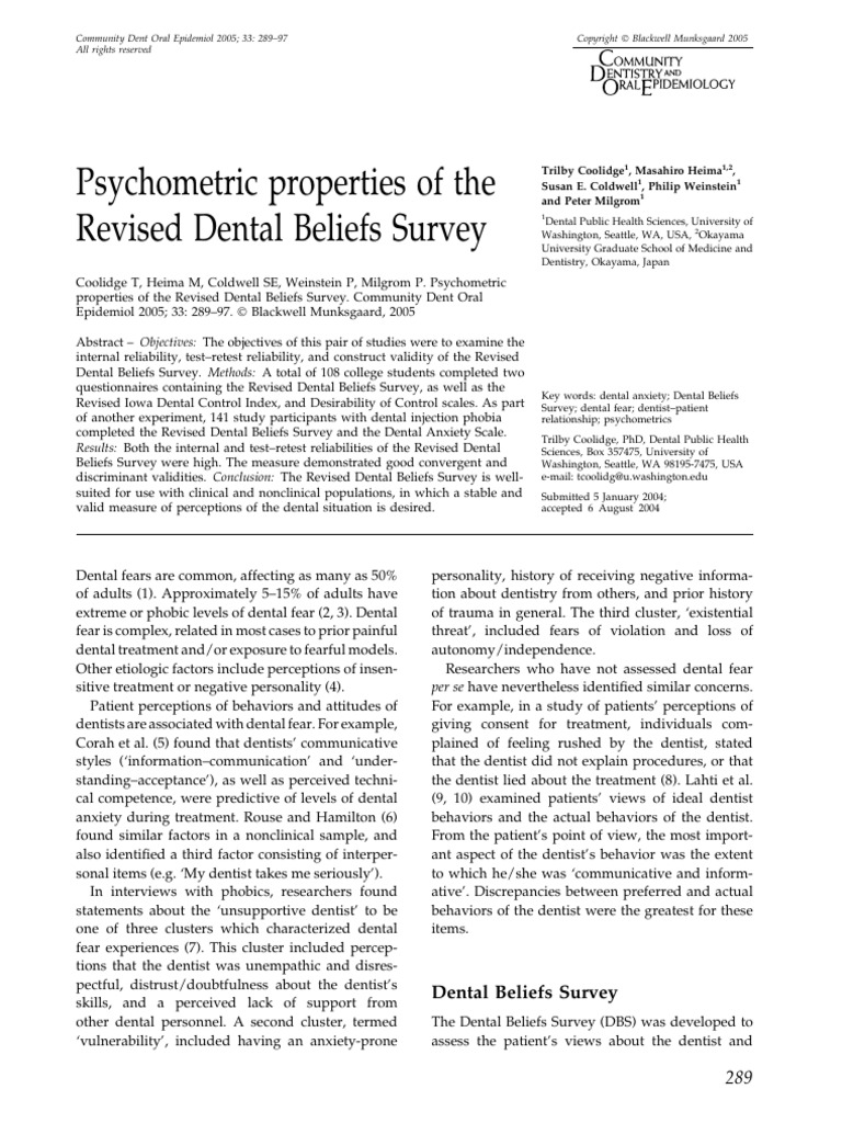 2005 Coolidge Psychometric Properties of The Revised Dental Beliefs