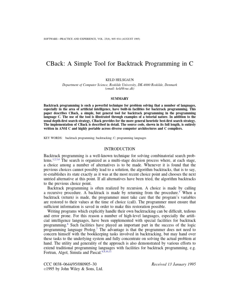 Cback: A Simple Tool For Backtrack Programming in C | Download Free PDF ...