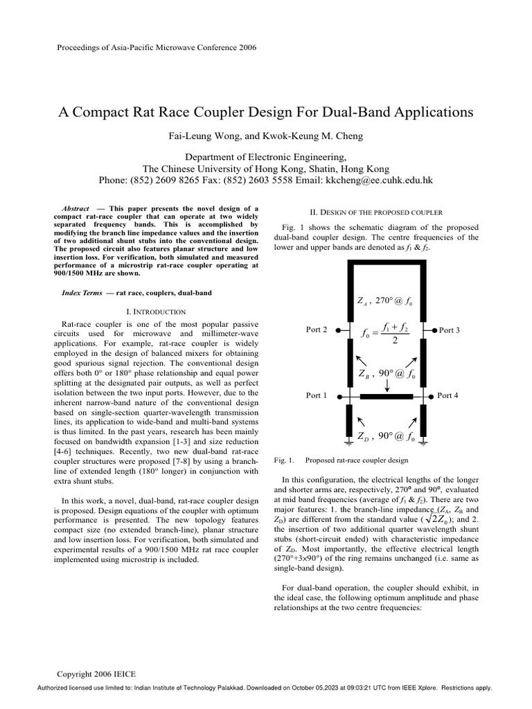 A Compact Rat Race Coupler Design For Dual-Band Applications | PDF ...