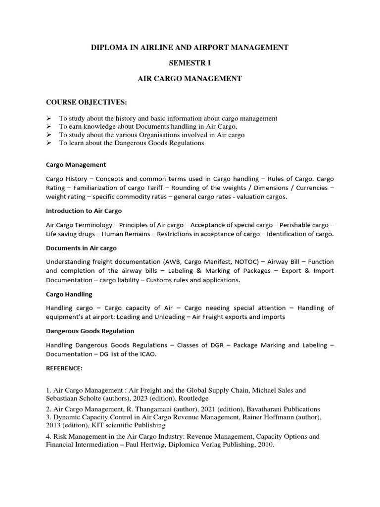 Diploma in Air Cargo Management | PDF | Business | Technology & Engineering