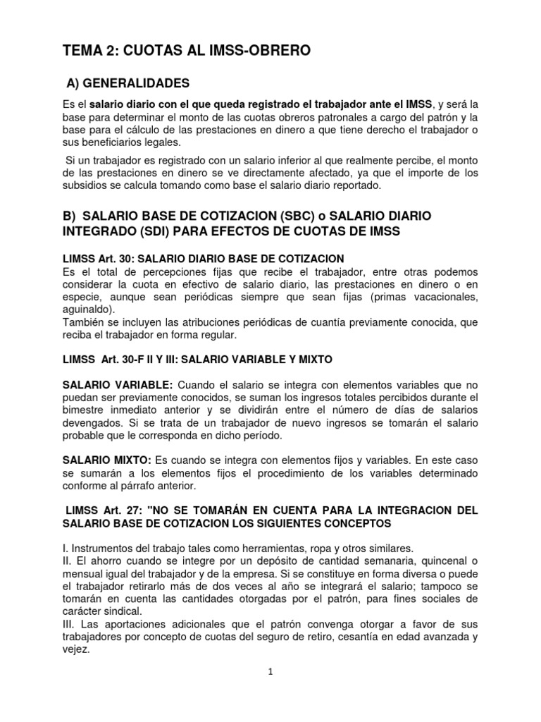 Cálculo de Cuotas IMSS y Salarios | PDF | Salario | Economias