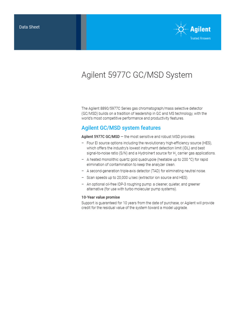 Agilent 5977C GC/MSD Overview | PDF | Gas Chromatography | Gas ...