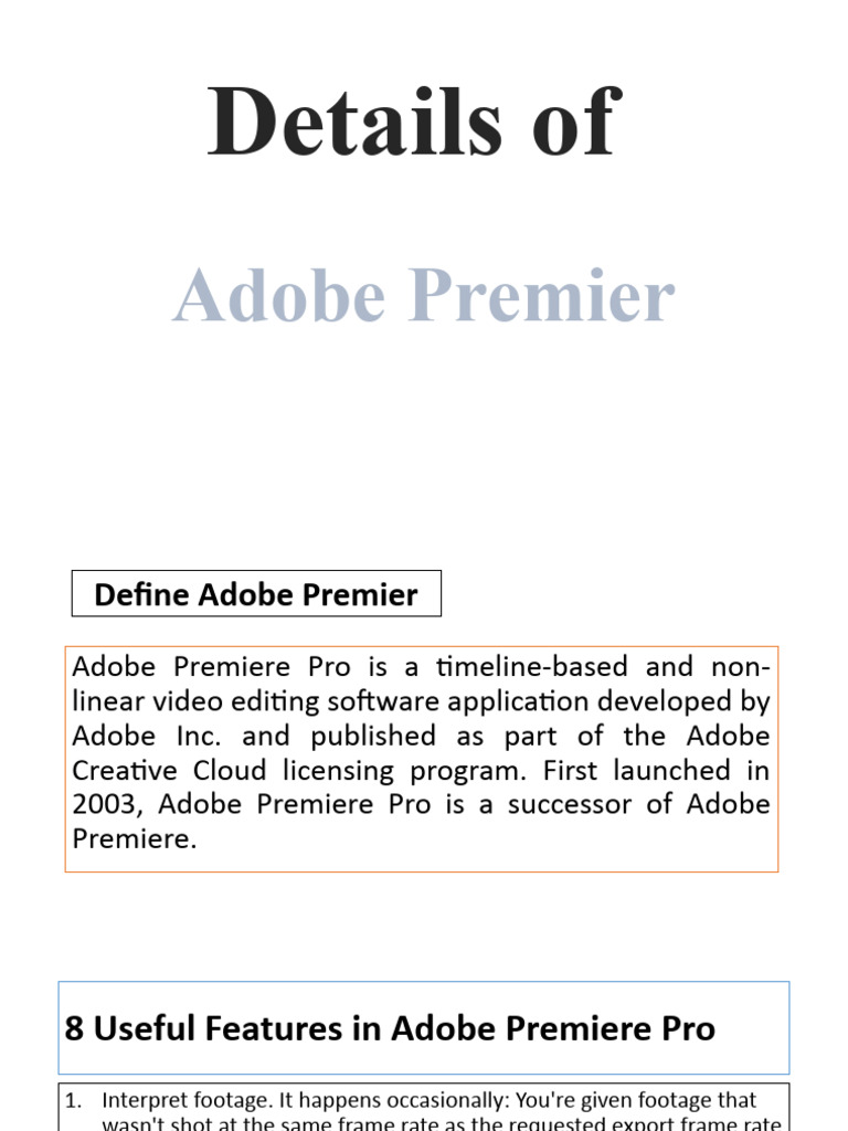 Overview of Adobe Premiere Pro Features | PDF | Adobe Photoshop ...