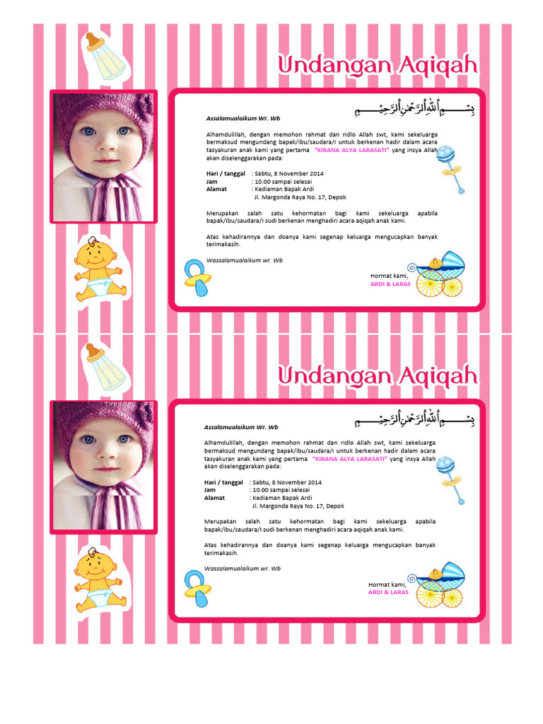 Contoh Undangan Aqiqah Anak Perempuan | PDF