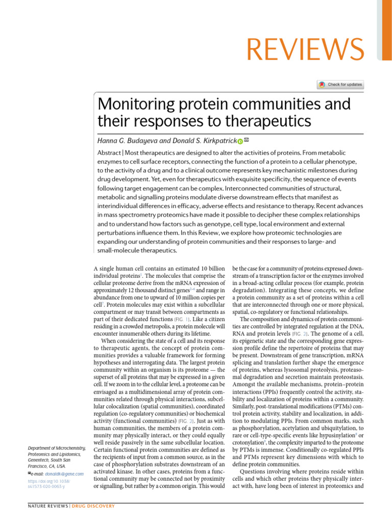 10.1038@s41573 020 0063 y | PDF | Tandem Mass Spectrometry | Proteomics