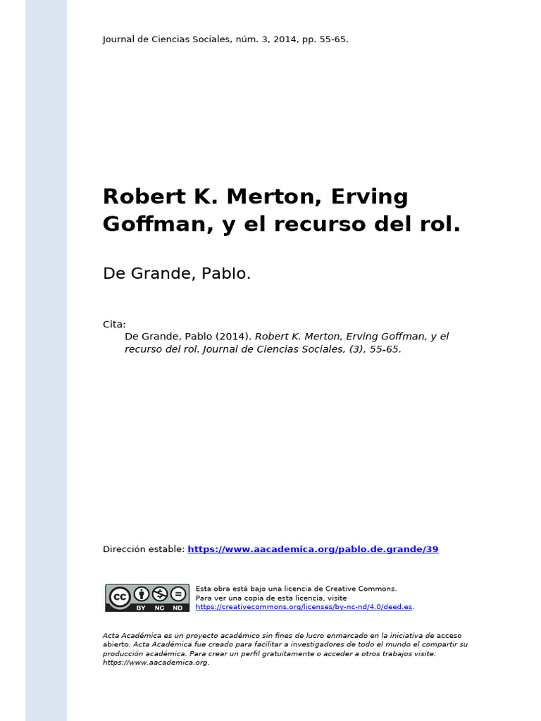 Merton y Goffman: Teoría del rol social | PDF | Sociedad | Teorías ...