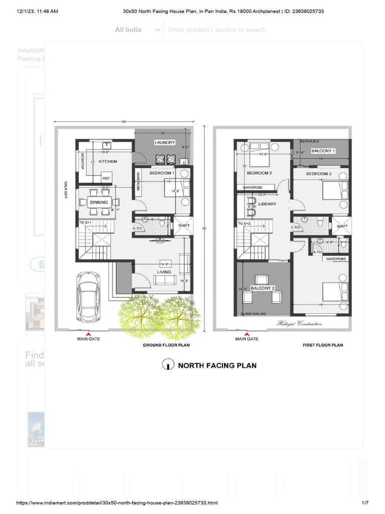 30x50 North Facing Duplex House Plan | PDF