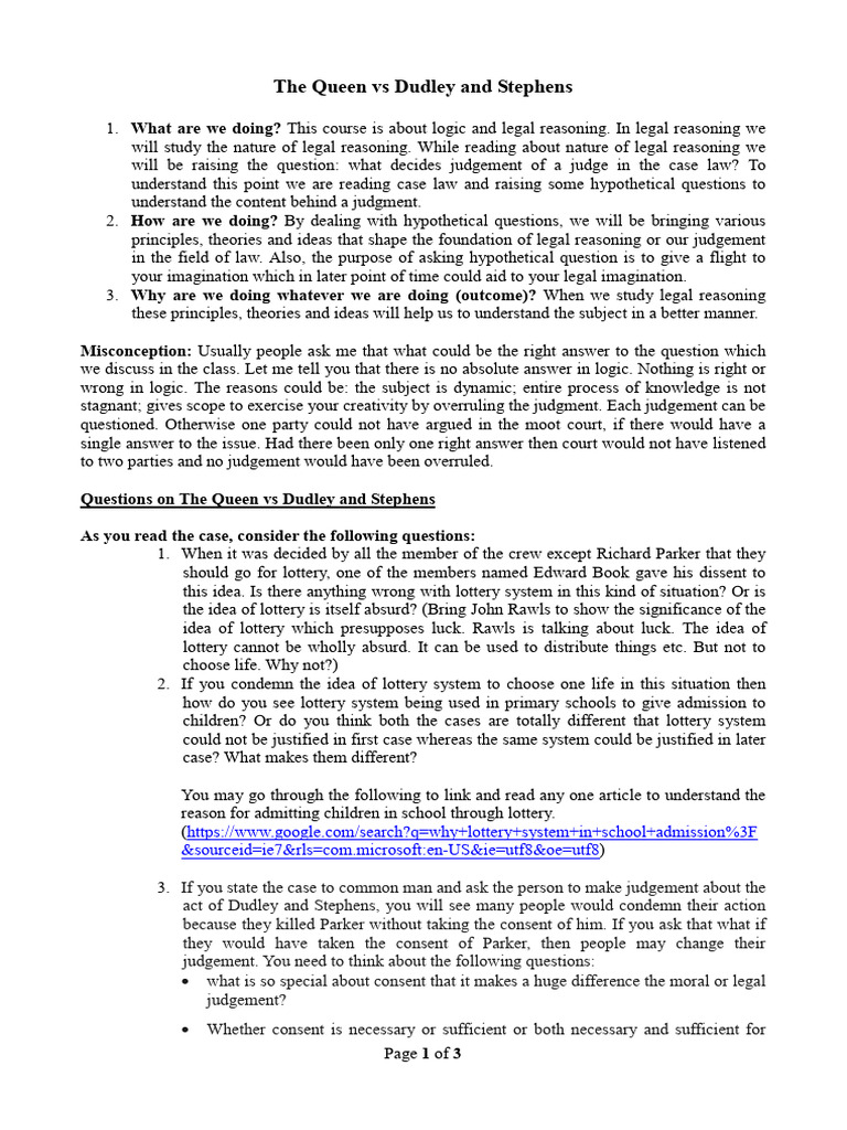 Questions On The Queen Vs Dudley and Stephens-2021 | Download Free PDF ...