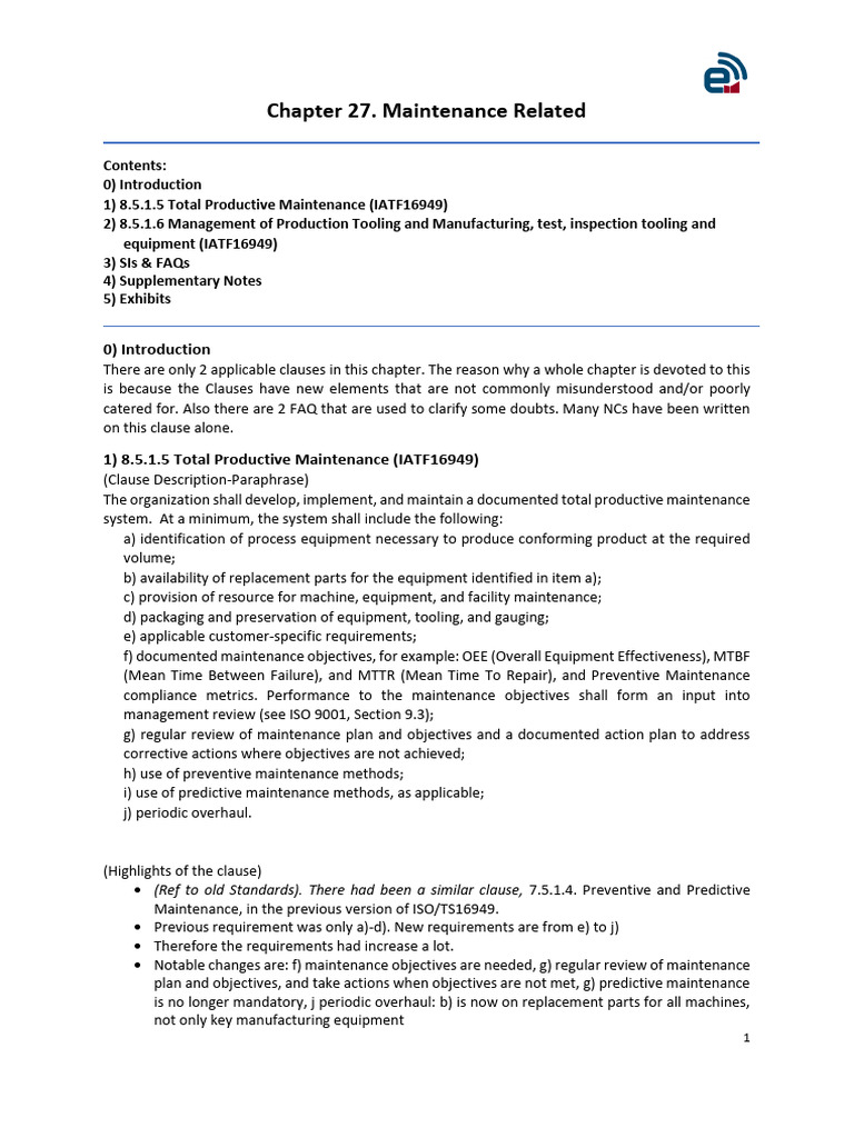 IATF16949+Chapter+27 +Maintenance+Related | PDF | Business | Business ...