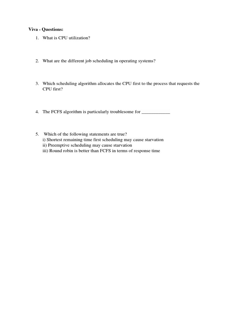 Viva Questions Operating System PDF Scheduling