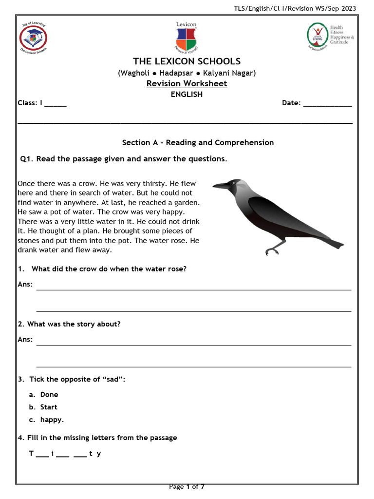 Class I English Revision Worksheet | PDF | Linguistic Morphology ...