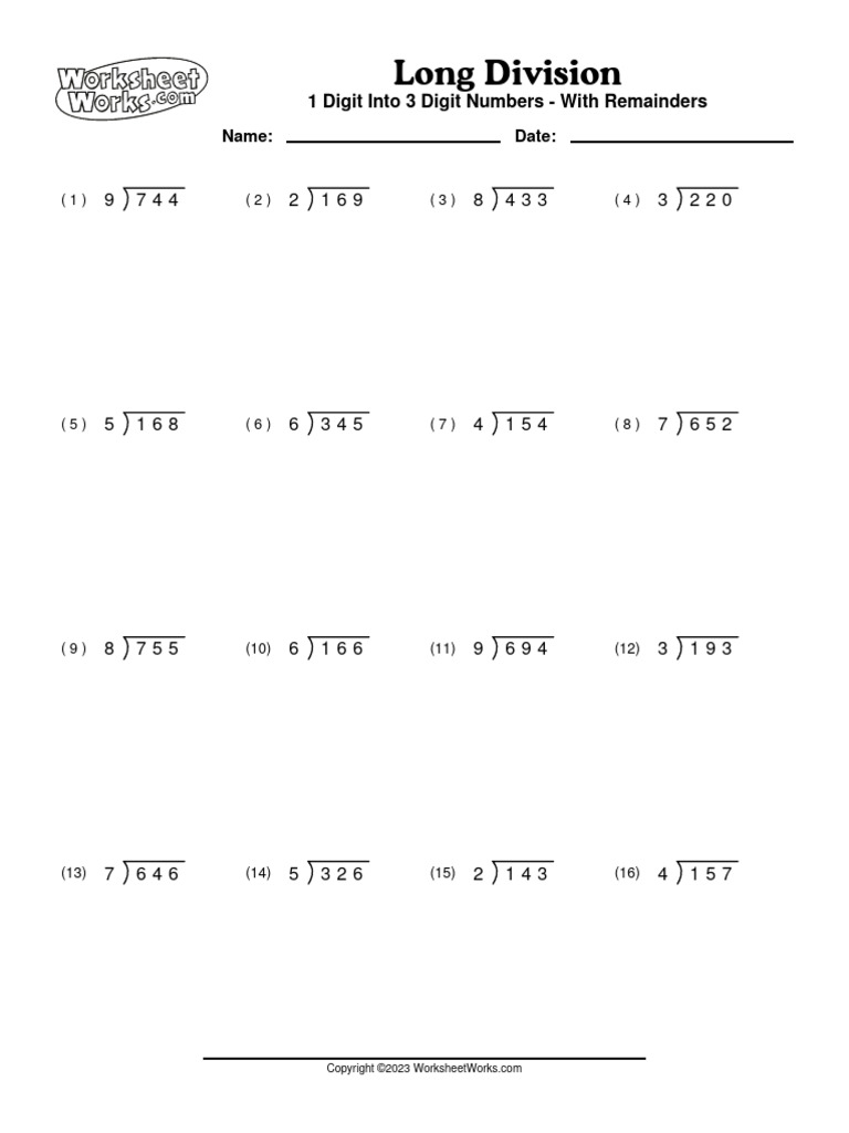 WorksheetWorks Long Division 1 PDF