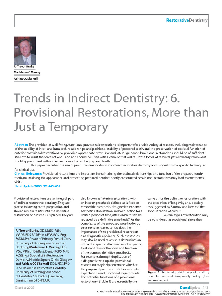 Provisional Restorations More Than Just A Temporary Pdf Dentistry