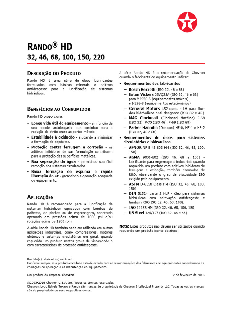 Rando HD 32 46 68 100 150 220 | PDF | Materiais | Física Aplicada e ...