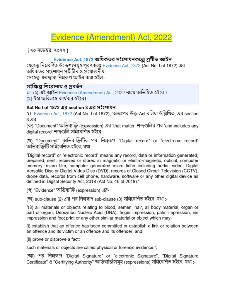 Evidence Amendment Act 2022 Overview | PDF | Information | Signature