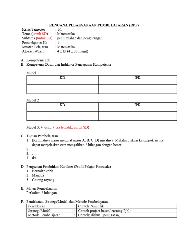 Template RPP K13 - PPG FKIP UMS (Edit) | PDF
