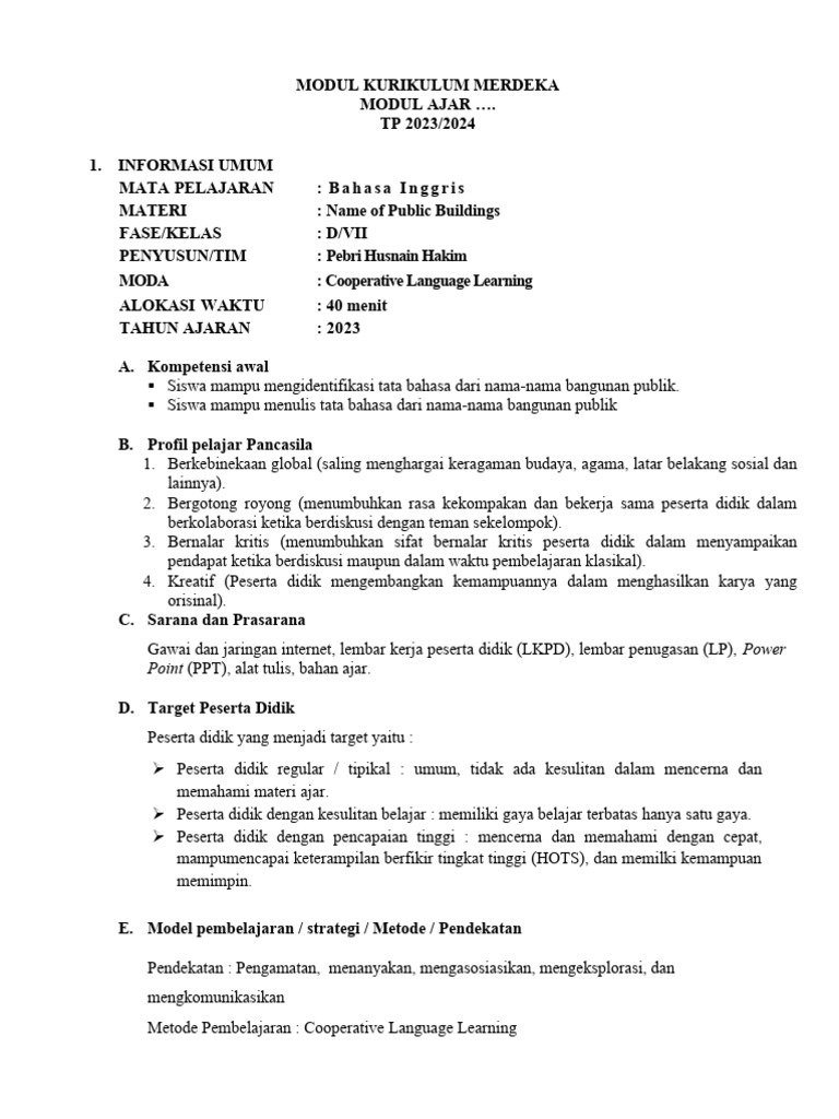 Modul Kurikulum Merdeka Modul Ajar Pdf