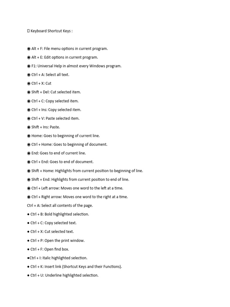 Keyboard Shortcut Keys | PDF | Control Key | Keyboard Shortcut