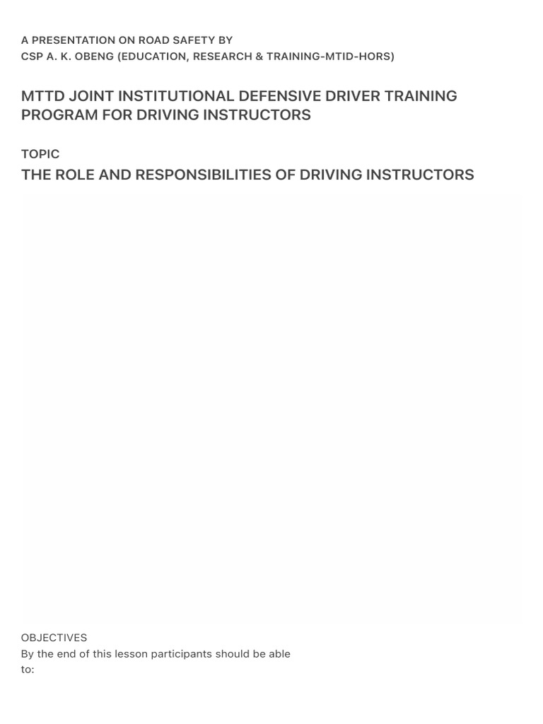 Road Safety Responsibilities for Instructors | PDF | Traffic Collision ...