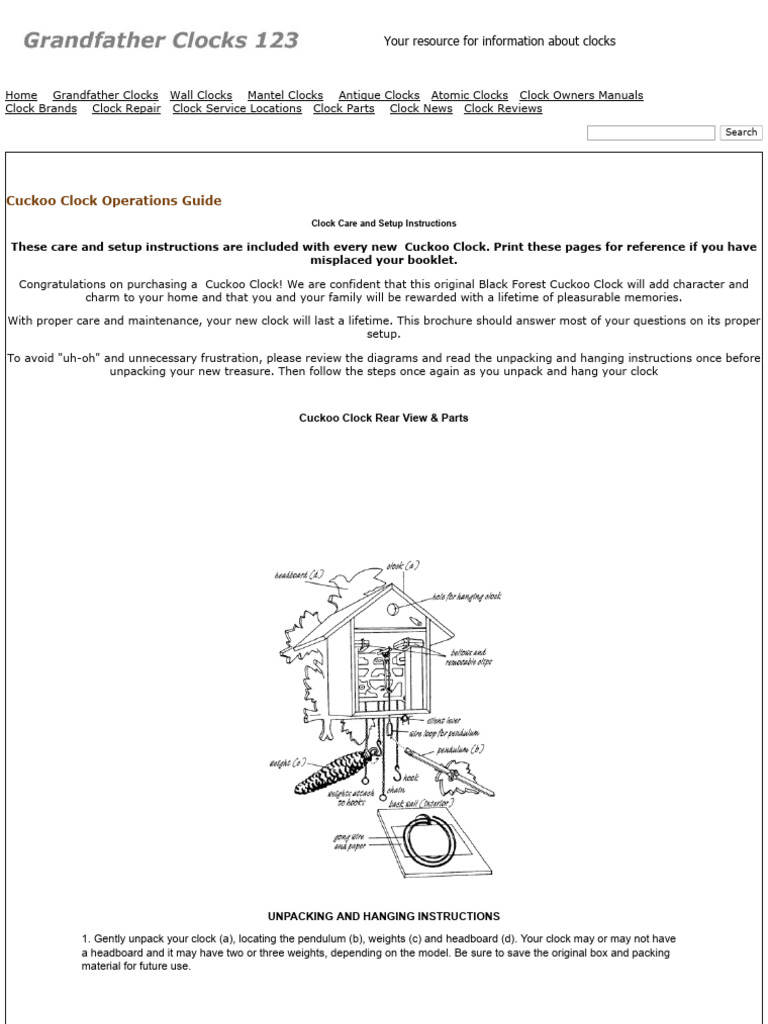 Cuckoo Clock Owners Manual PDF Screw Clock