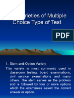 The Varieties of Multiple Choice Type of Test