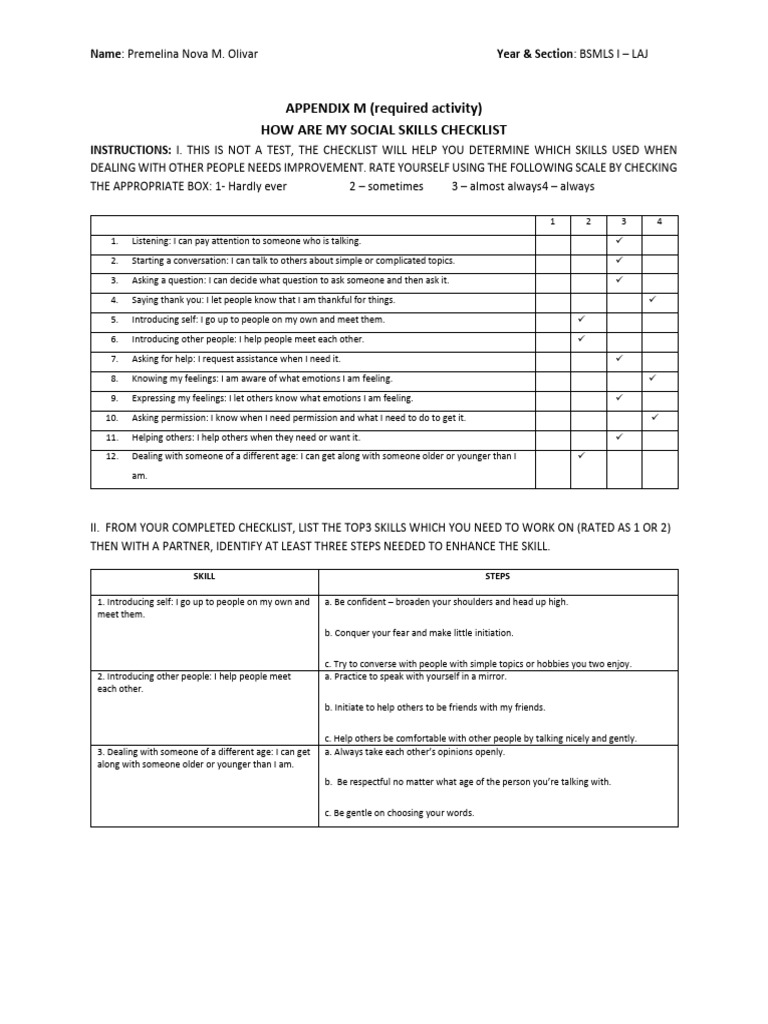 APPENDIX M-Social Skills Acty | PDF | Cognitive Science | Communication