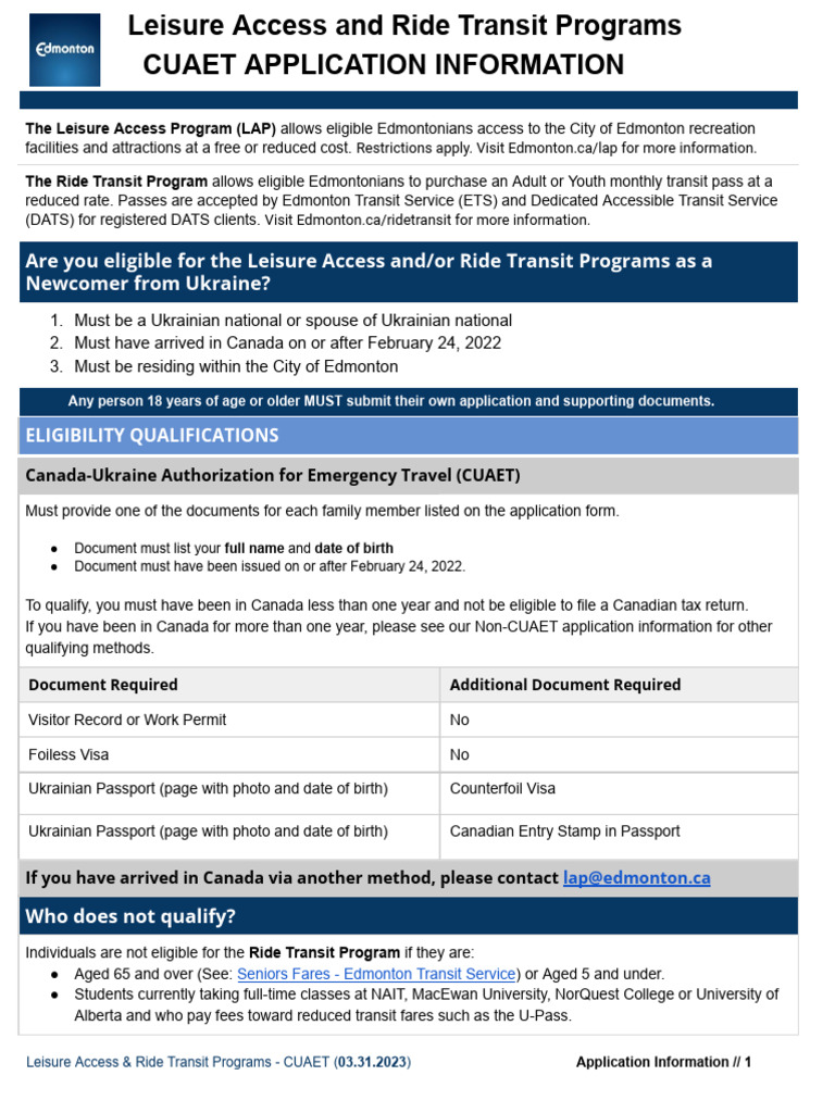 Leisure Access Ride Transit Application Information PDF Travel Visa