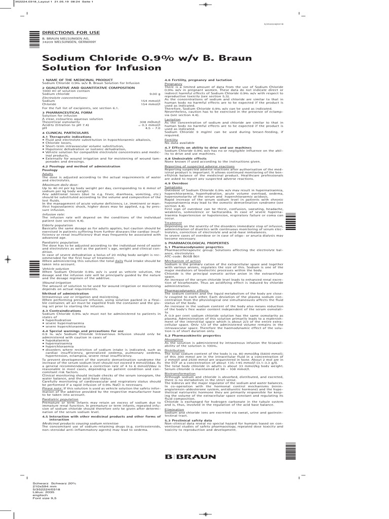 Sodium Chloride 0.9% W/V B. Braun Solution For Infusion | PDF ...