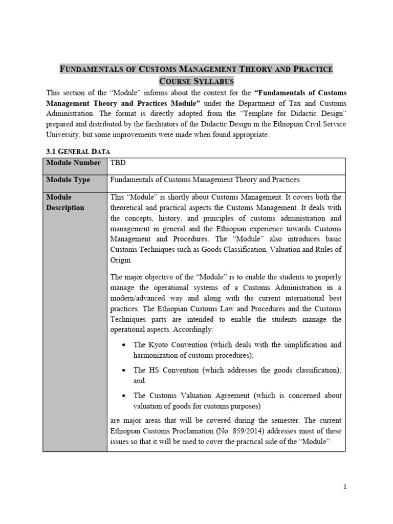 Customs theory course outline pdf customs world trade organization