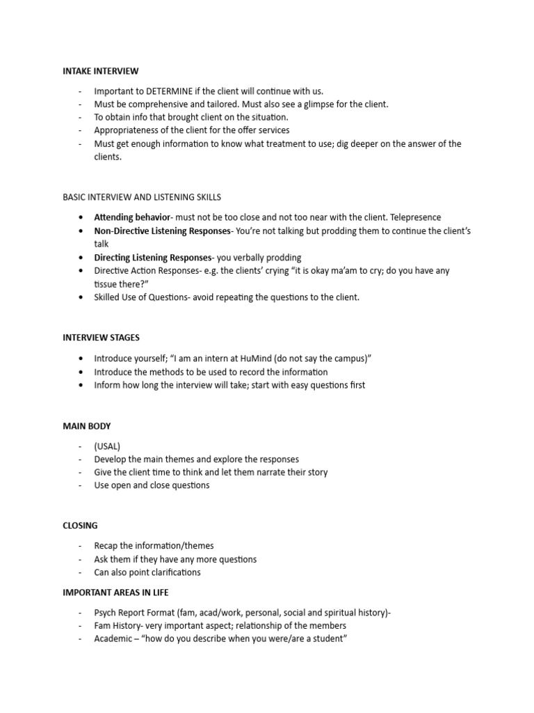 Intake Interview | PDF | Psychology | Mental Health